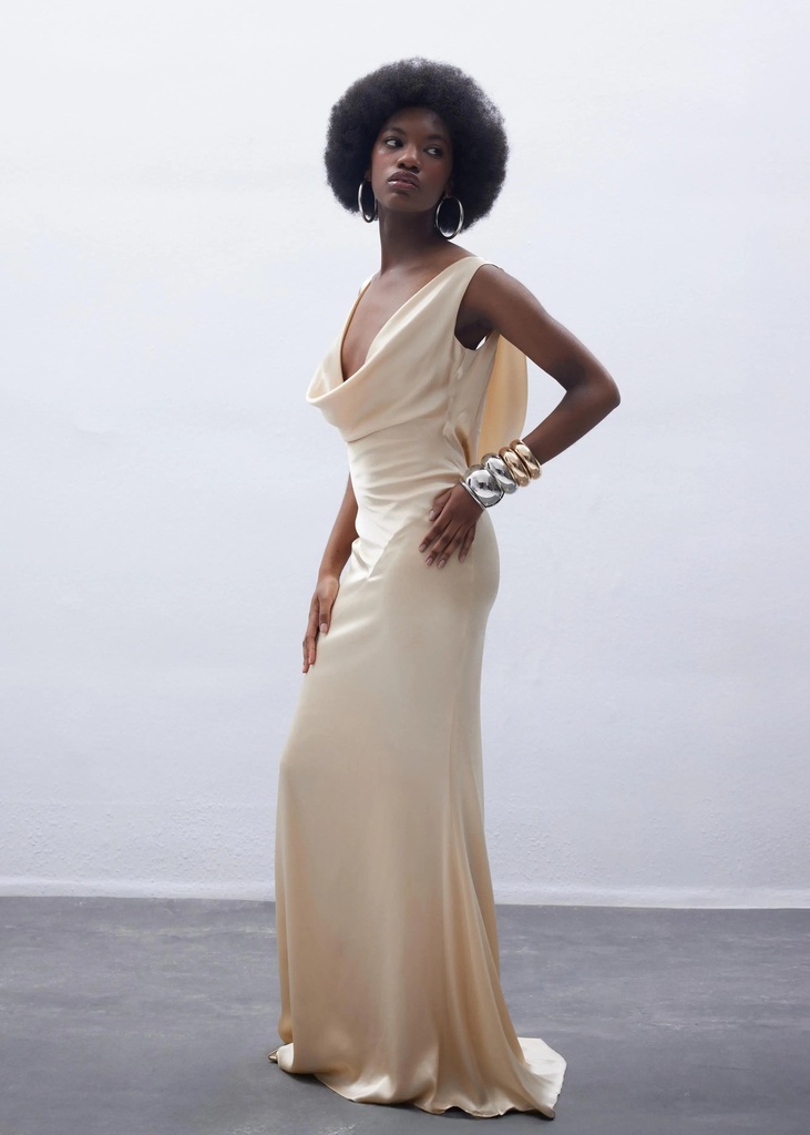 Isabetta Dress (Beige) — a closer view